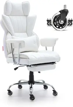 RECLINING OFFICE CHAIR WITH FOOTREST, HEAVY DUTY PU LEATHER WIDE OFFICE CHAIR