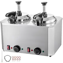 VEVOR NACHO CHEESE DISPENSER W/ HEATED PUMP 5.28QT HOT FUDGE WARMER STAINLESS