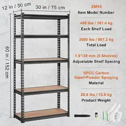 VEVOR STORAGE SHELVING UNIT, 5-TIER ADJUSTABLE, 2000 LBS CAPACITY, HEAVY DUTY