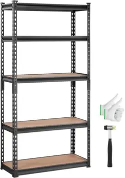 VEVOR STORAGE SHELVING UNIT, 5-TIER ADJUSTABLE, 2000 LBS CAPACITY, HEAVY DUTY GA