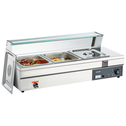 VEVOR 3-PAN COMMERCIAL FOOD WARMER, 3 X 12QT ELECTRIC STEAM TABLE WITH TEMPERED 