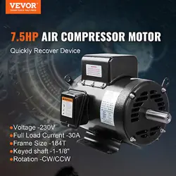 VEVOR 7.5HP AIR COMPRESSOR ELECTRIC MOTOR 230V 30A CW/CCW ROTATION 184T FRAME