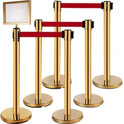 STANCHION POST BARRIERS 4-SET LINE DIVIDERS, CROWD CONTROL POLES GOLD SIGN FRAME