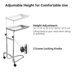 MOBILE MAYO STAINLESS STEEL TRAY STAND ROLLING CART ADJUSTABLE MEDICAL EQUIPMENT