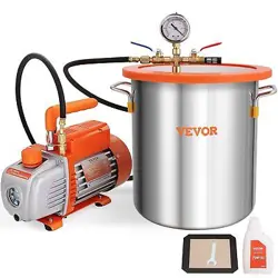 VEVOR 5 GALLON VACUUM CHAMBER AND 3.5 CFM PUMP KIT, TEMPERED GLASS LID VACUUM DE