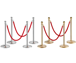 4 PCS STANCHION POSTS QUEUE POLE WITH 2 VELVET ROPES CROWD CONTROL BARRIER