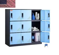 METAL LOCKER FOR EMPLOYEES 9 DOORS STORAGE CABINET WITH CARD SLOT & LOCK 66LBS L