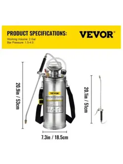 VEVOR 2 GALLON STAINLESS STEEL SPRAYER HAND PUMP SPRAYER