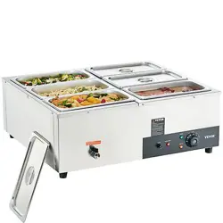 6-PAN COMMERCIAL FOOD WARMER, 6 X 8QT ELECTRIC STEAM TABLE, 1200W PROFESSIONAL C