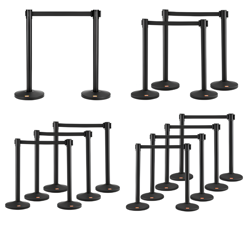 CROWD CONTROL STANCHION, BLACK RETRACTABLE BELT, QUEUE POST LINE DIVIDER BARRIER