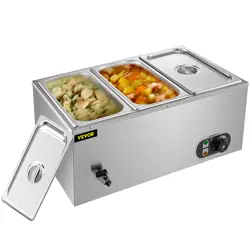 VEVOR 16QT COMMERCIAL FOOD WARMER 3PAN BAIN MARIE STEAM TABLE WET HEAT 1200W