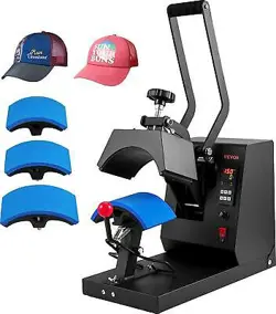VEVOR 4-IN-1 HEAT PRESS MACHINE FOR HATS WITH 6X3INCHES CURVED TEFLON-COATED
