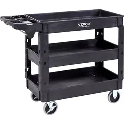 VEVOR UTILITY SERVICE CART, 3 SHELF 550LBS HEAVY DUTY PLASTIC ROLLING UTILITY C
