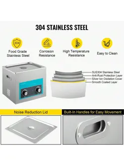 VEVOR 15L ULTRASONIC CLEANER 304 STAINLESS STEEL PROFESSIONAL KNOB CONTROL