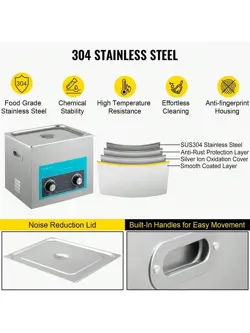 VEVOR 10L ULTRASONIC CLEANER 304 STAINLESS STEEL PROFESSIONAL KNOB CONTROL