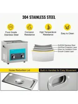 VEVOR 6L ULTRASONIC CLEANER 304 STAINLESS STEEL PROFESSIONAL KNOB CONTROL