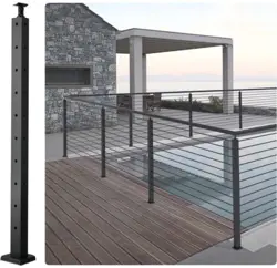 VEVOR CABLE RAILING POST 36X1X2IN L-SHAPED HOLE CORNER RAILING POST BLACK 1PC