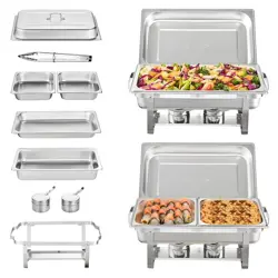 VEVOR STAINLESS STEEL CHAFING DISH BUFFET SET PROFESSIONAL GRADE WITH LIDS 8QT