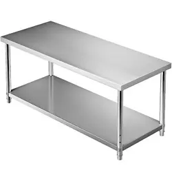 VEVOR STAINLESS STEEL WORK PREP TABLE COMMERCIAL FOOD PREP TABLE 72X30X34IN,