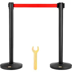 VEVOR CROWD CONTROL STANCHIONS 2-PACK CARBON STEEL BARRIERS WITH 11FT RED BELT