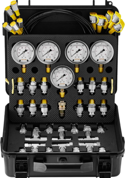 EXCAVATOR TRACTORS MACHINERY HYDRAULIC PRESSURE TEST KIT, 5 GAUGES 13 COUPLINGS