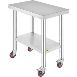 VEVOR 30X18X34 INCH STAINLESS STEEL WORK TABLE 3-STAGE ADJUSTABLE SHELF WITH 4