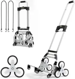 STAIR CLIMBING CART, 220 LBS CAPACITY HAND TRUCK WITH ADJUSTABLE HANDLE, FOLDING