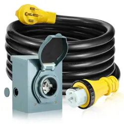 15FT 50 AMP GENERATOR CORD POWER INLET BOX WATERPROOF COMBO KIT NEMA 14-50P NEW