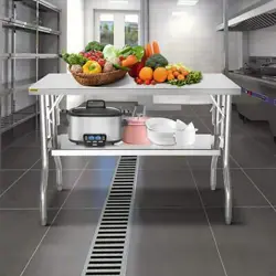 KITCHEN UTILITY TABLE WORKSTATION STAINLESS STEEL REMOVABLE BOTTOM SHELF SILVER