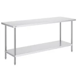 VEVOR STAINLESS STEEL WORK PREP TABLE COMMERCIAL WORKTABLE FOOD PREP 24X72X34IN