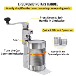 COMMERCIAL CAN OPENER, 15.7 INCHES TABLETOP CAN OPENER, HEAVY DUTY MANUAL TABLE