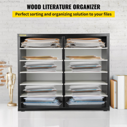 VEVOR 12 COMPARTMENTS WOOD LITERATURE ORGANIZER, ADJUSTABLE SHELVES, MEDIUM DENS