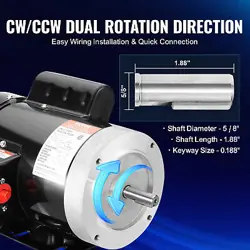VEVOR 1HP ELECTRIC MOTOR 1725RPM AC115V/230V 56C FRAME 1-PHASE 5/8