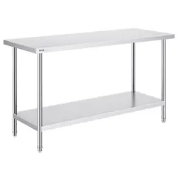 VEVOR STAINLESS STEEL WORK PREP TABLE COMMERCIAL WORKTABLE FOOD PREP 24X60X34IN