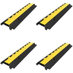 4PCS 2 CHANNEL RUBBER WIRE CABLE COVER PROTECTOR RAMP STURDY 66000LBS YELLOW LID