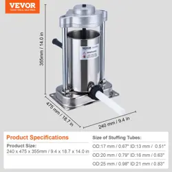 VEVOR MANUAL SAUSAGE STUFFER 2 L VERTICAL SAUSAGE MACHINE 304 STAINLESS STEEL