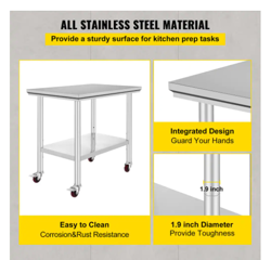 STAINLESS STEEL WORK TABLE 24X36IN COMMERCIAL KITCHEN EQUIPMENT FOOD PREP TABLE
