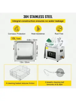 VEVOR 15L PROFESSIONAL LAB ULTRASONIC CLEANER?200W HEATER,120W ULTRASONIC