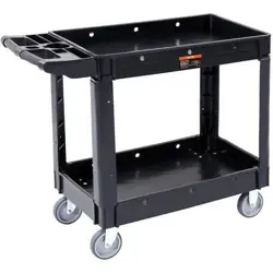 UTILITY SERVICE CART 2-SHELF PLASTIC ROLLING WHEELS ERGONOMIC STORAGE HANDLE