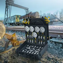 VEVOR HYDRAULIC PRESSURE TEST KIT 5 GAUGES 13 COUPLINGS 14 TEE CONNECTORS 5 HOSE