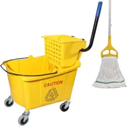 COMMERCIAL MOP BUCKET WITH SIDE PRESS WRINGER ON WHEELS, 35QT,YELLOW INCLUDING