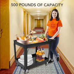 UTILITY SERVICE CART 2 SHELF 550LBS 360 SWIVEL WHEELS WITH BRAKES 45