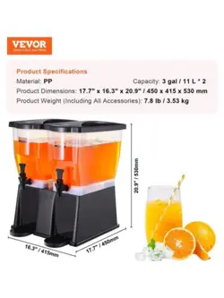 VEVOR BEVERAGE DISPENSER, 3 GALLON X 2 DRINK DISPENSERS FOR PARTIES