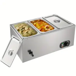 VEVOR 110V 3-PAN COMMERCIAL FOOD WARMER, 1200W ELECTRIC STEAM TABLE