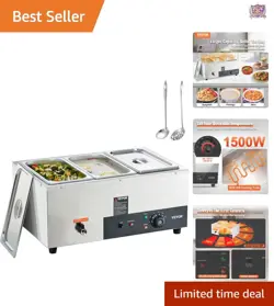ADJUSTABLE TEMP CONTROL STAINLESS STEEL FOOD WARMER - 1500W ELECTRIC STEAM TABLE
