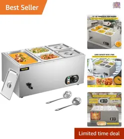 LARGE 13.7 QT STAINLESS STEEL STEAM TABLE WITH ADJUSTABLE TEMP CONTROL - 5 PANS