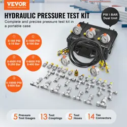 HYDRAULIC PRESSURE TEST KIT COMPLETE & PRECISE, GAUGES/COUPLINGS/TEE CONNECTORS