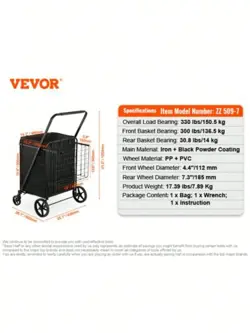 VEVOR FOLDING SHOPPING CART WITH DUAL BASKETS