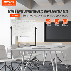 VEVOR ROLLING MAGNETIC WHITEBOARD, DOUBLE-SIDED MOBILE WHITEBOARD 36X24 INCHES,
