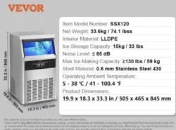 VEVOR 130LBS/24H COMMERCIAL ICE MAKER BUILT-IN ICE CUBE MACHINE 33LBS STORAGE